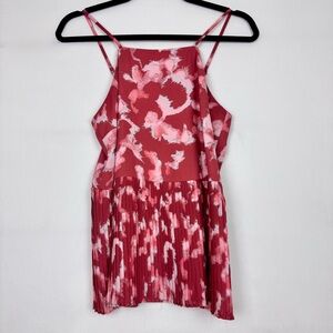 Nine West Pink, Red, and White Pleated Tank Top XS